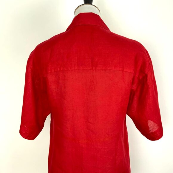 Vintage 90s Ann Taylor 100% Linen Red Button Up Shirt Small - Picture 9 of 16